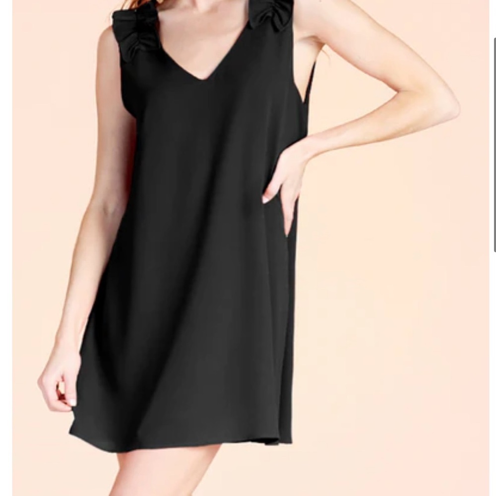 Tyche Textured Ruffled Top Black Dress New